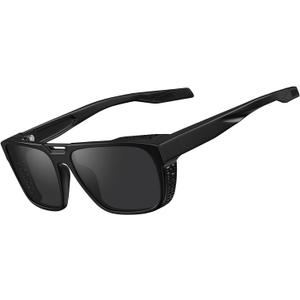 STGATN Mens Polarized Sports Sunglasses with Side Shield & Vent Square Frame UV Protection for Outdoor Activities (Black Frame Grey Lens)