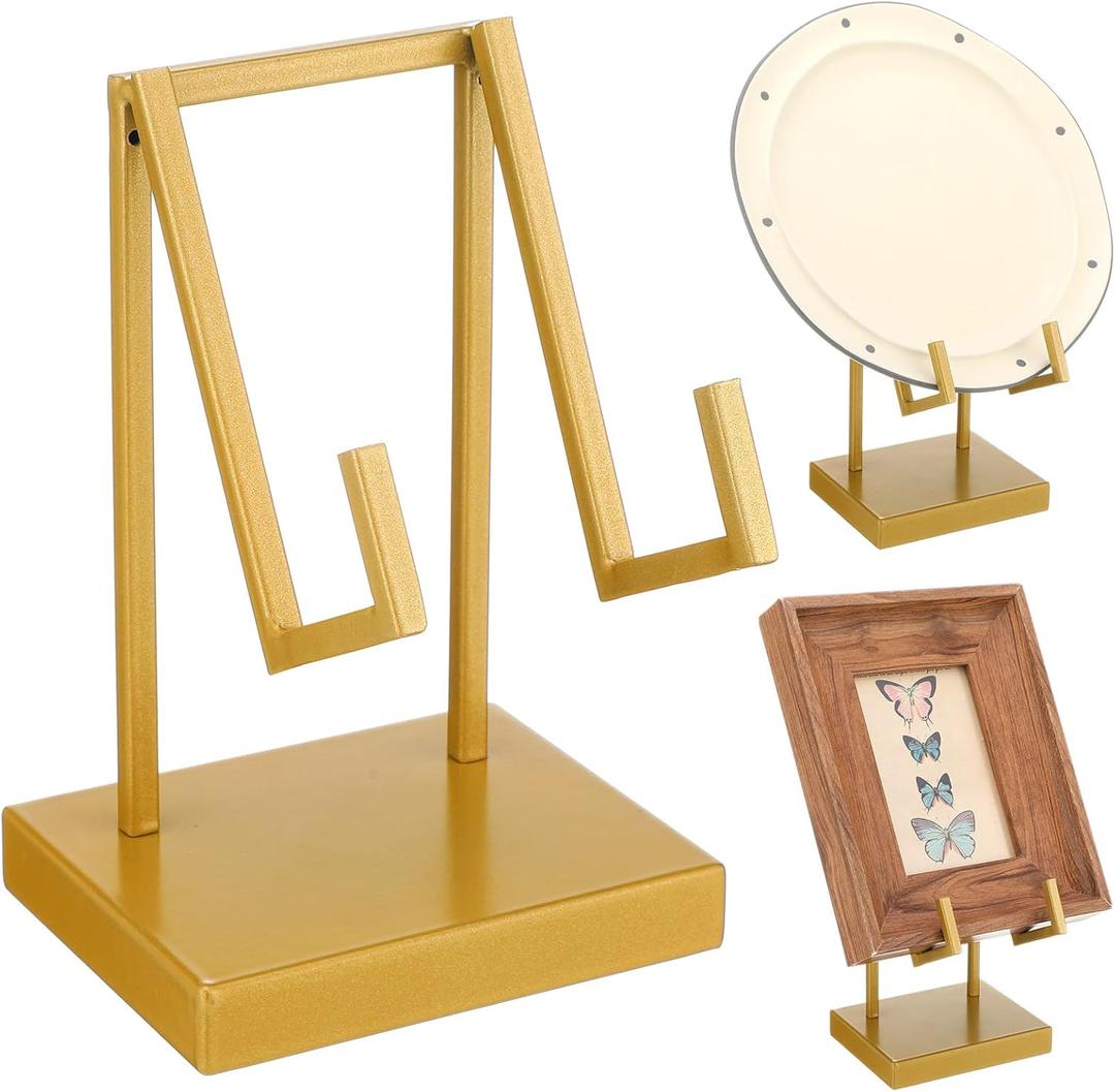 Shimeyao Metal Display Easel Stand Gold Tabletop Easel Stand Modern Abstract Tabletop Display Holder for Books Plate Photo Frame Artwork Record Albums(metal, 6 x 4 x 3 Inch)