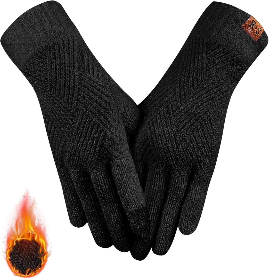 REACH STAR Winter Gloves for Women Touch Screen Thermal Lining Warm Gloves Cold Weather Christmas Gifts (Black)