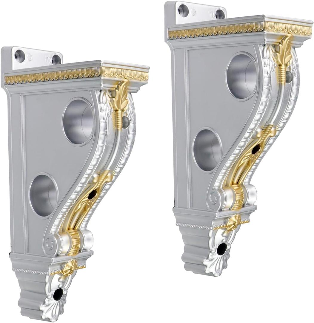 2pcs Drapery Sconces Silver Curtain Rod Holders Brackets with 1-4/7 Inch Diameter Double Holes for Window Decoration (Silver + Gold)