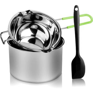 Double Boiler Pot Set, Stainless Steel Melting Pot with Silicone Spatula for Melting Chocolate, Soap, Wax, Candle Making (600ml and 1600ml,Green)