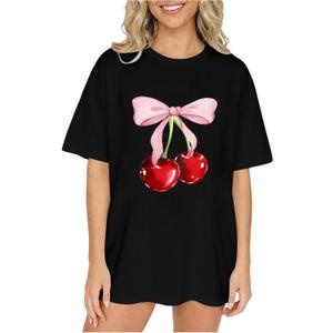 RoseSeek Girl's Graphic Tees Short Sleeve Crewneck T Shirts Casual Summer Tops Cute Preppy Clothes (Black)