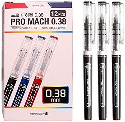 Morning Glory Pro Mach Roller Ball Pen (12 pcs, 6 pcs) 0.38 mm Fine Point Tip (Black (12 pcs)) New Upgrade Model