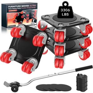 Furniture Movers with 8 Wheels  All New Double-Wheel Design, Full Carbon Steel Heavy Duty Dolly with Lifter, Supports up to 3306 LBS, Stable & Effortless Moving