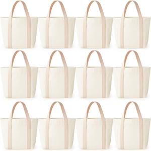 Aliceset 12 Pack Mini Canvas Tote Bags Reusable Mini Gift Bags Tote Bag for DIY