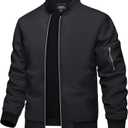 TACVASEN Men's Bomber Jacket Lightweight Casual Spring Fall Windbreaker Zip Up Coat with Pocket (Black), Large