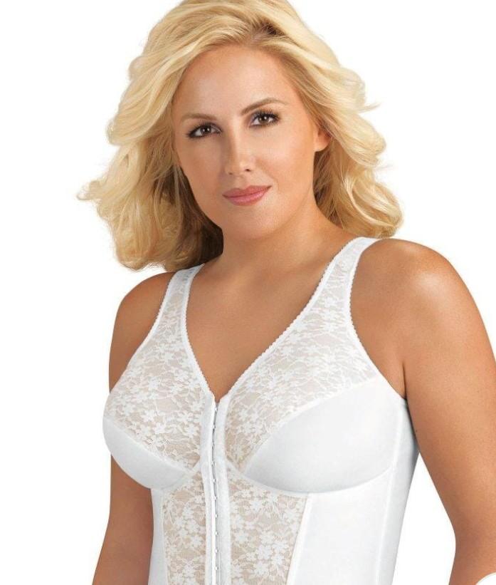 Exquisite Form Fully Front Close Wire-Free Longline Posture With Lace Bra - White, 42 B 