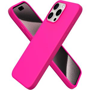 ORNARTO Compatible with iPhone 15 Pro Max Case 6.7", Slim Liquid Silicone 3 Layers Soft Gel Rubber Shockproof Protective Phone Case with Anti-Scratch Microfiber Lining-Hot Pink