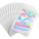 Funfery 100 Pcs Resealable Bags Clear Holographic Bags,Smell Proof Packaging Baggies,Mylar Food Storage Bag,Zipper Sealing Bag for Coffee Bean,Cookies,Jewelry Sample Small Business(White,6.3x9.4in)