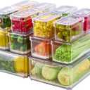 JollyPack 14 Pack Fridge Organizers, Refrigerator Organizer Bins with Lids, BPA Free Stackable Fruit Storage Containers for Fridge, Vegetables, Food and Drinks