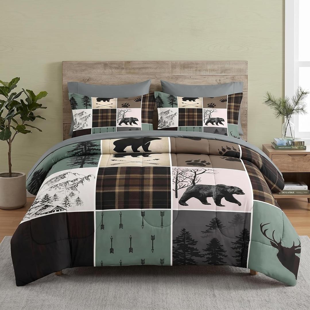 Full Comforter Set with Sheets, 7 Pieces Wildlife Hunting Bedding