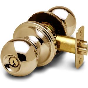 Copper Creek Entry Door Knob Keyed Entry Handle with Lock and Key, ANSI Grade-3 Certified, DIY-Friendly Install for Interior and Exterior Entrance Doors Polished Brass (1 Pack)