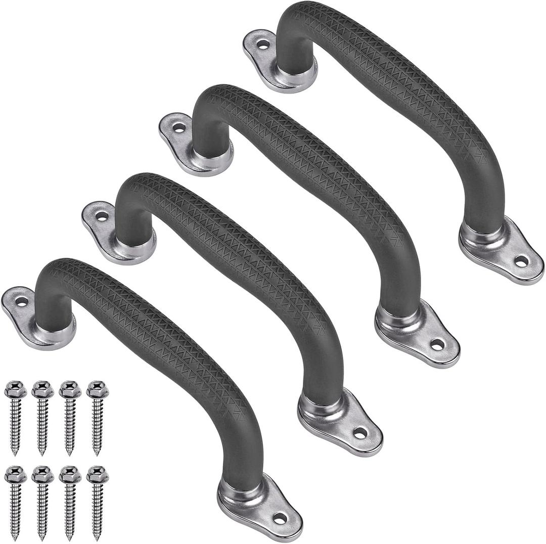 SELEWARE Black Playground Safety Handles, Non-Slip Kids Playground Grab Handles, Durable Indoor Outdoor Playset Handles for Playhouse, Treehouse, Climbing Frame, Jungle Gym, Swing Set, 4 Pack