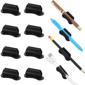 8 Pack Adhesive Pencil Holders for Desk Adhesive Pen Holder for Wall Organizer Silicone Pencil Holders Flexible Sticky Pen Clip Stylus Organizer Marker Holder for Clipboard Office Supplies