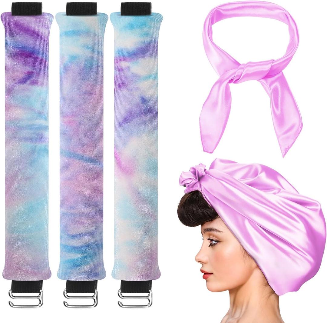 Obeoby 3 Pack Heatless Curling Rod, Overnight Curls with Hook Velvet Hair Curlers to Sleep in Blowout Rods No Heat Curls with Silk Scarf for Women Medium Long Hair, Gradient Purple