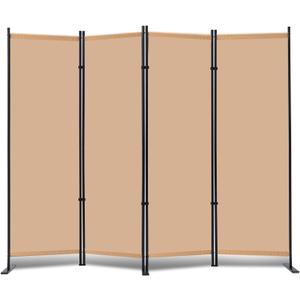 RANTILA 4 Panel Room Divider, 6 FT Folding Privacy Screen with Wide Feet, Freestanding Partition for Room Separation, Portable Room Divider Panel, 89" W x 71" H, Beige