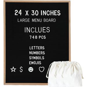Large Felt Letter Board 24x30 Inch with 748 letters, Menu Board Letter, Felt Board Message Board, Changeable Letter Board Black Letter Board Sign Restaurant, Office, Barnwood Frame Letterboard (Light Oak)