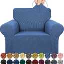 KEKUOU Stretch Single Sofa Slipcover 1 Piece Couch Sofa Cover (31"-55") Furniture Protector 1 Seater Sofa with Elastic Bottom for Kids,Pet.Jacquard Small Checked Pattern Fabric(Small,Riverside)