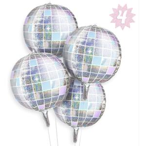 xo, Fetti Iridescent Disco Ball Foil Balloons - 4 pk, 22" | Last Disco Bachelorette Decorations, Groovy Birthday Party Supplies, 70s Baby Shower, NYE, Space Cowboy