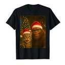 Funny Cat Selfie with Bigfoot Christmas Sasquatch T-Shirt, Size M