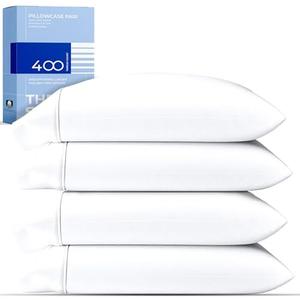 THREAD SPREAD 100% Cotton Pillowcases Standard/Queen Size Set of 4-400 Thread Count Cotton Pillowcases, Ultra Soft Cool Sateen Weave Pillow Cases for Sleeping, Set of 4 Pillow Covers (White)