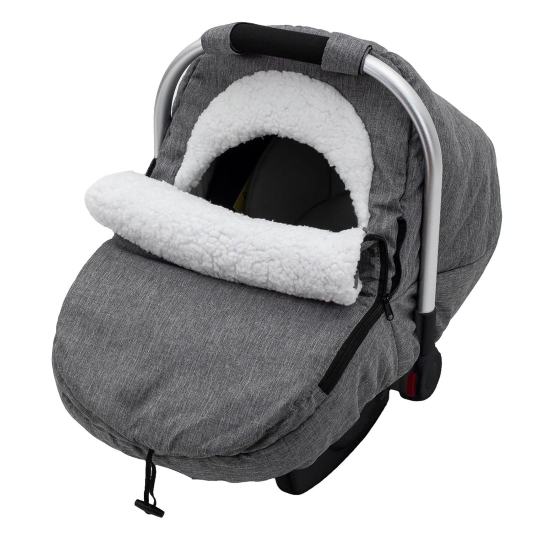 Winter Carseat Cover, Sherpa Fleece Baby Car Seat Cover for Cold Weather, Warm Snug Infant Car Seat Canopy for Boys Girls, Universal Newborn Carrier Covers Protect Baby from Snow Wind (Gray)