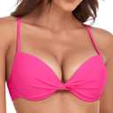 Colloyes Women's Push Up Bikini Top Twist Front Underwire Molded Soft Pads Vintage Bikini Swimsuits Tops, Pink, M