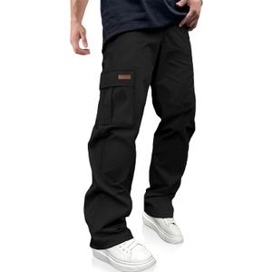 PLEPAN Men's Casual Cargo Pants Drawstring Hiking Workout Tactical Joggers Sweatpants for Men with Pockets, XX-Large, Black