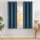 NICETOWN Short Faux Linen Stone Blue Blackout Curtains 63 inches Long for Kitchen - Privacy Panels for Living Room Bedroom, Modern Farmhouse Style Easy Care Grommet Top, 2 Panels, W42 by L63