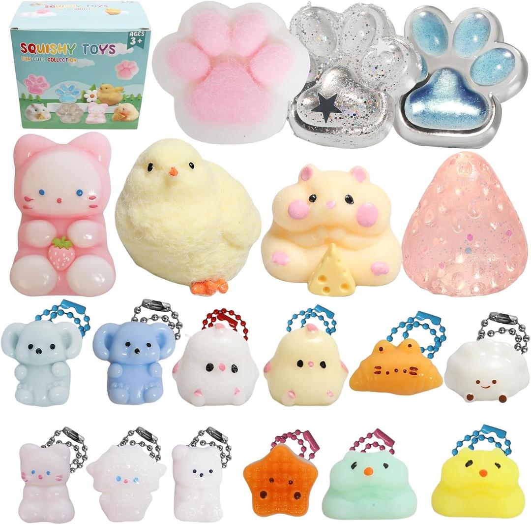 19pcs Squishy Pack,Fidget Toys Kit,Include taba Squishies Party Favors for Kids 4-8 8-12 Treasure Box Toys for Classroom Birthday Xmas Gifts for Girls Boys Goodie Bag Stocking Stuffers for Kids Teens