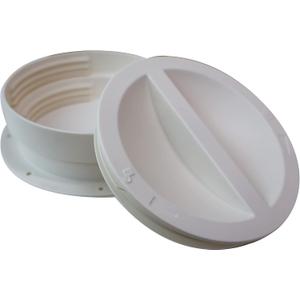 Dual Size Exhaust Hose Flange Wall Mount Connector for Portable AC Vent, 5 and 5.5 Inches Hose Compatible, White, Off Season Cover Plug Included Omni-directional