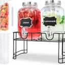 1 Gallon Glass Drink Dispensers For Parties-Set of 2,Drink Dispenser with Fruit Infuser & Stand,Juice or Beverage Dispenser for BBQ, Picnic, Party,Laundry Detergent Dispenser