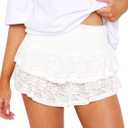 OZICERD Lace Ruffle Mini Skirts for Women High Waisted See Through Pleated Skort Micro Skirt Y2k Cute Short Skirt with Shorts (Small, White)