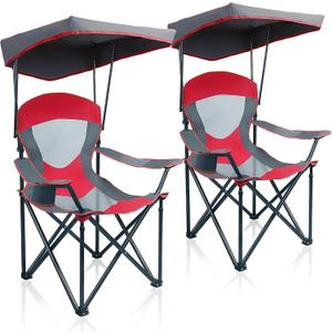 ALPHA CAMP Heavy Duty Canopy Camping Chairs with Adjustable Sunshade,2PC