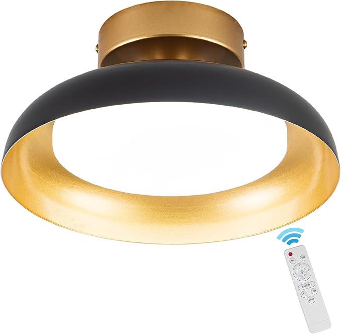 LETS DEC Flush Mount Ceiling Light with Remote, 12inch 15w 1800lumen Indoor Adjustable Industrial Ceiling Light 3000k/4500k/6000k,Black and Gold Finish for Gallery Cafe Balcony Dining Room etc.