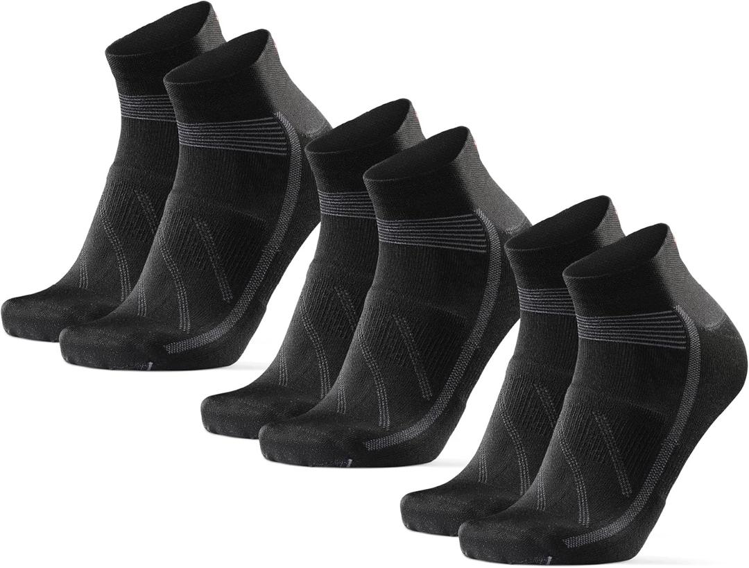 DANISH ENDURANCE Cycling Socks, Ankle Length, Breathable, Cushioned, Biking Socks for Men & Women, 3 Pack (Large, Black)