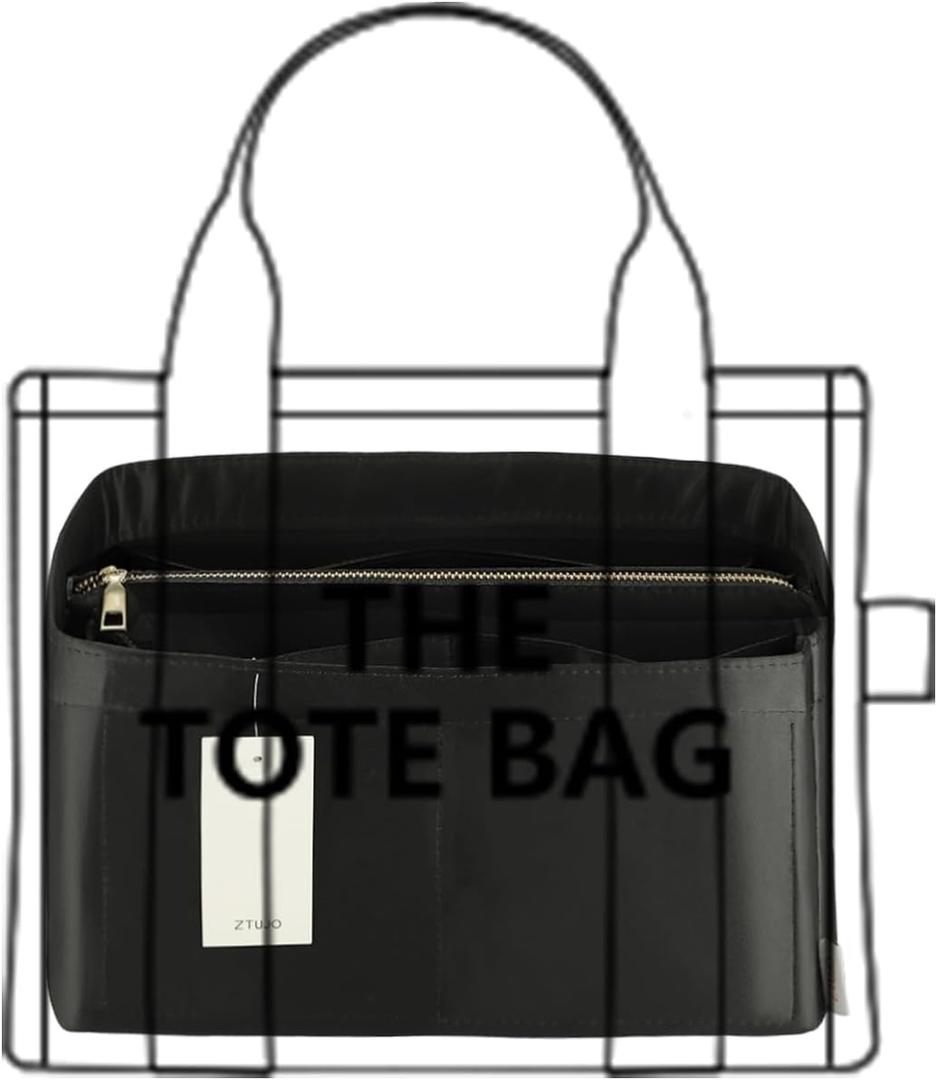 Purse Organizer Insert For Handbags, Purse Organizer With Zipper, Neverfull Organizer, Bag Organizer For Speedy Neverfull ONTHEGO Tote, Handbag and More (Silky Black, Slender Large)