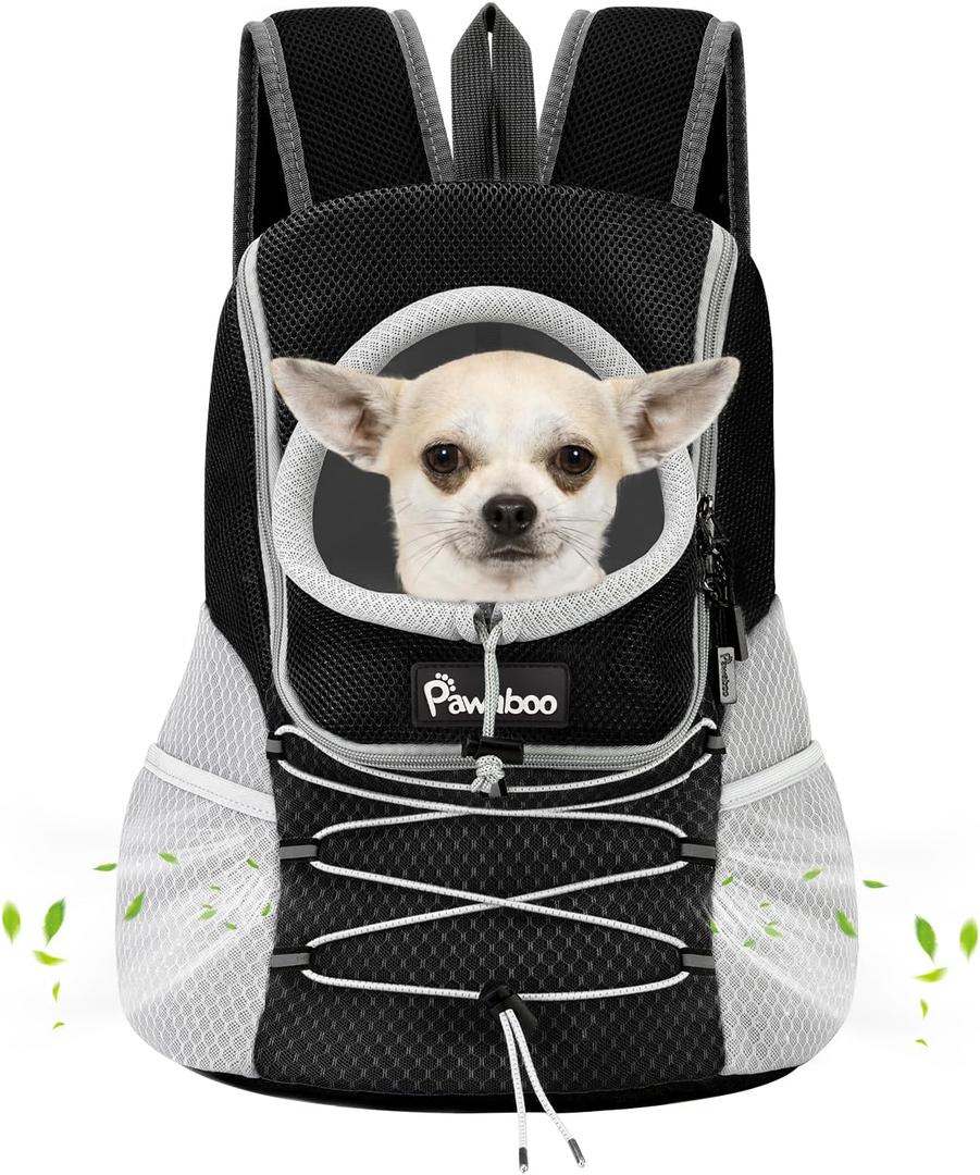 Pawaboo Pet Dog Carrier Backpack, Puppy Dog Travel Front Carrier for Small Medium Dogs Cats, Adjustable Breathable Dog Carrying Backpack with Safety Strips for Hiking, Walking (Black S Up to 5 lbs)