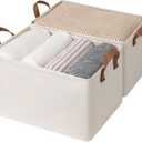 StorageWorks Storage Bins, Shelves Baskets for Organizing, Large Fabric Closet Organizers with Handles, Metal Frame, BeigeCotton-linen, 2-Pack
