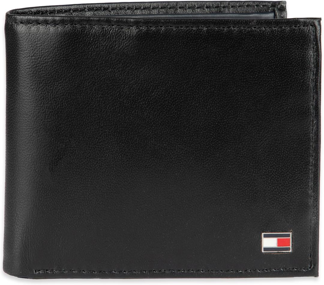 Tommy Hilfiger Men's Classic Logo Style Passcase Bifold Wallet with Multiple Card Slots and ID Window (black)