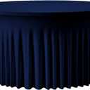 Navy Blue Round Spandex Tablecloth with Ruffle Skirt, 60 Inch Fitted Cover for 5FT Tables – Graduation, Memorial Day & Veterans Day, Wedding, Party, Birthday,Wrinkle-Resistant & Washable
