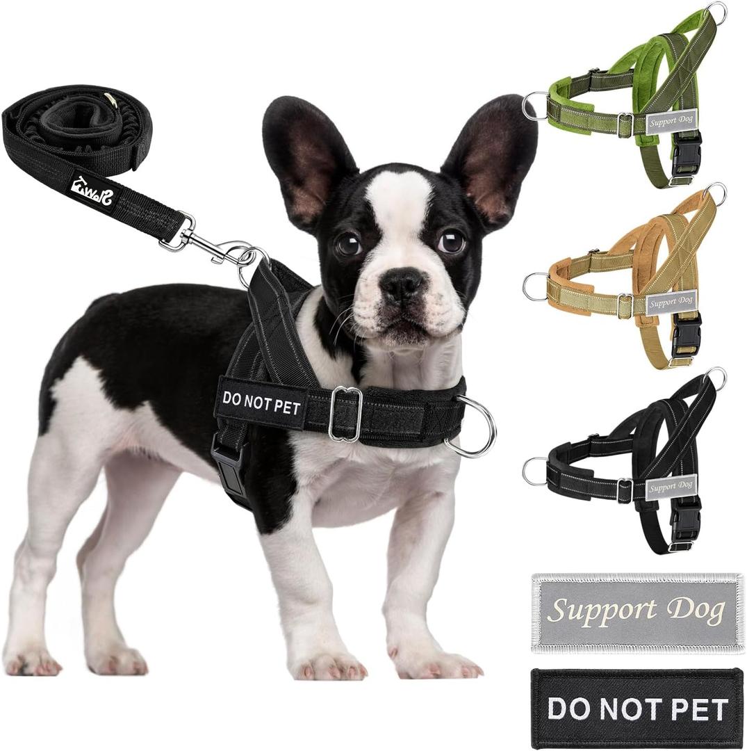 SlowTon No Pull Dog Harness - Heavy Duty Dog Harness and Leash Set for Dogs, Reflective Tactical Harness with Soft Padded and Front Clip for Easy Walk and Training Black, Medium