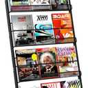 Brochure Display Stand 4 Layer Floor-Standing Magazine Rack Literature Newspaper Catalog Display Holder with Wheels and Top Billboard for Exhibitions,School, Hotel, Hospitals, Offices (Black)