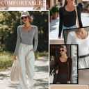 Ficerd 4 Pack Women's Scoop Neck Tops Long Sleeve Slim Fit T-Shirts Stretchy Tight Casual Plain Layering Shirts Tees (M)