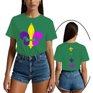 New Orleans Shirts for Women Fat Tuesday T-Shirt Holiday Party Tee Tops (Medium, Green)