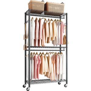 VEVOR Clothing Garment Rack, Heavy Duty Closet Wardrobe, Adjustable Tiers Clothes Racks with Steel Frame, for Bedroom, Clothing Store, Hallway