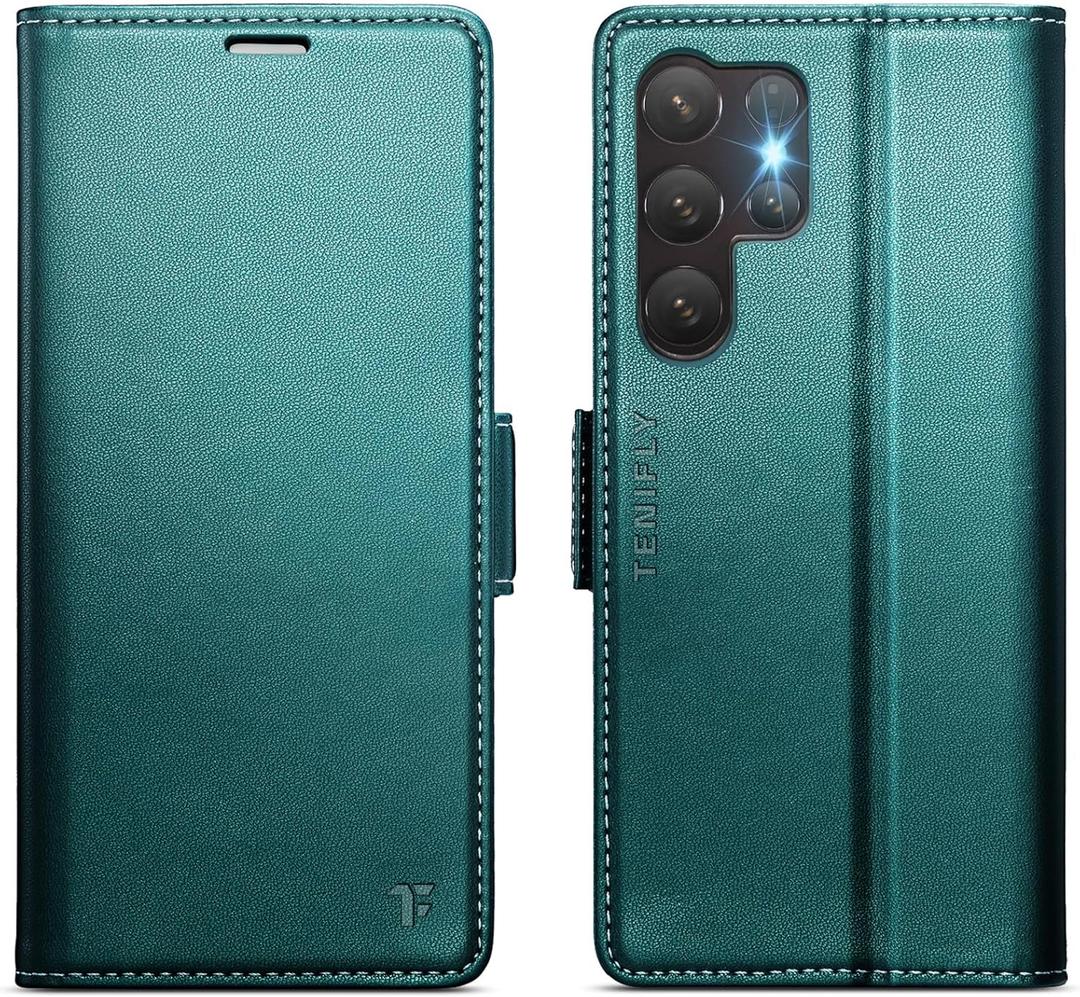 for Samsung Galaxy S26 Ultra Case Wallet with RFID Blocking Card Holder, PU Leather Kickstand Protective Flip Phone Cover Fit for Galaxy S26 Ultra 6.9", Bluish Green