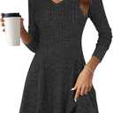 ANRABESS Women Long Sleeve Ribbed Knit Short Dresses 2026 Spring V Neck Casual Swing A Line Sweater Dress (Black, L)