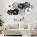 MGFDT Gold & Silver Metal Wall Art, Multi-Color Floral, 46.06" x 22.04", 43"L x 23"W