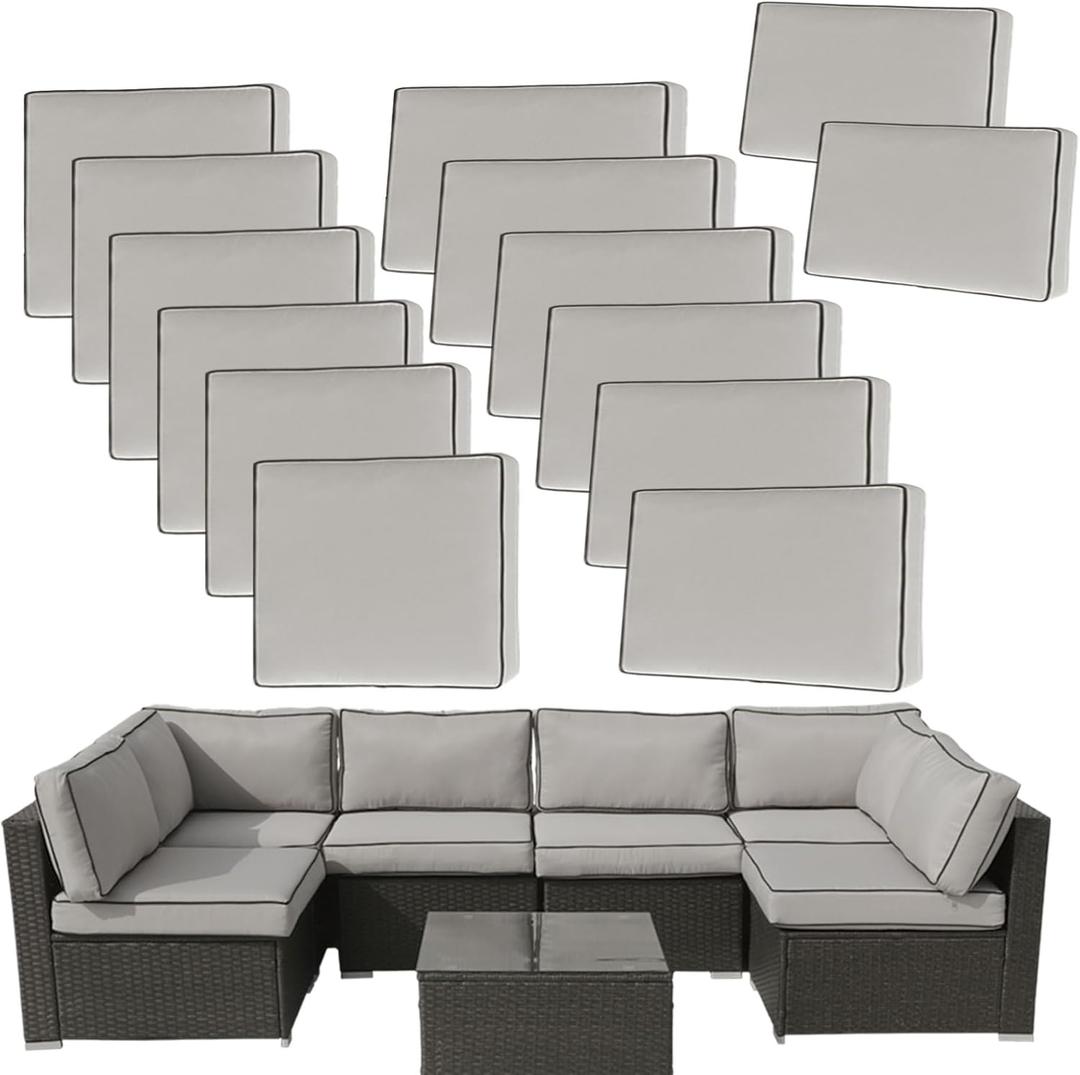 14Pieces Patio Cushion Covers Replacement Outdoor Couch Covers Splashproof UV-Resistant Furniture Cushion Sofa Slipcovers Set with Zippers,Cover Only 25.6x25.6x3.9inch